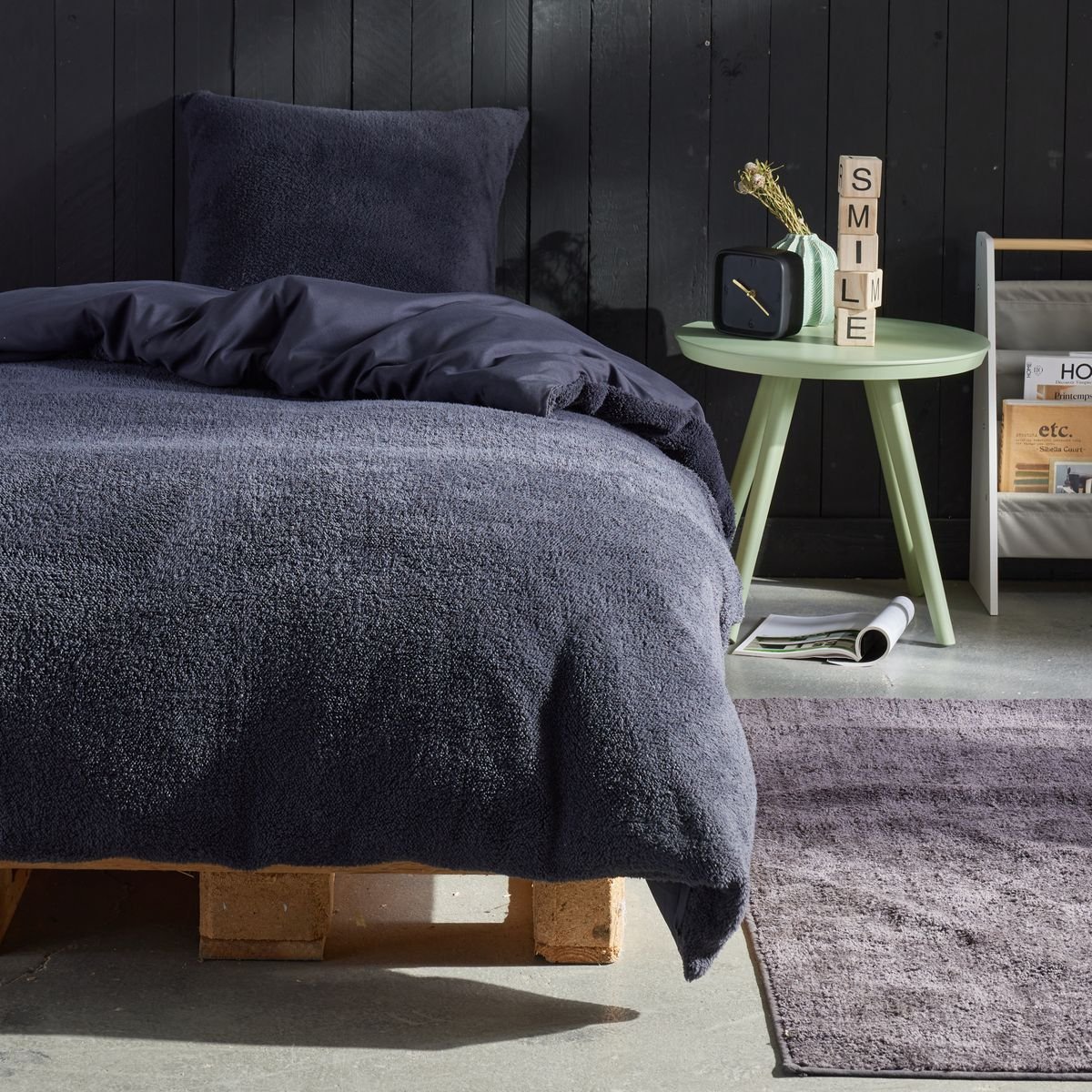 Parure de lit polaire teddy BIEN AU CHAUD gris anthracite, TODAY