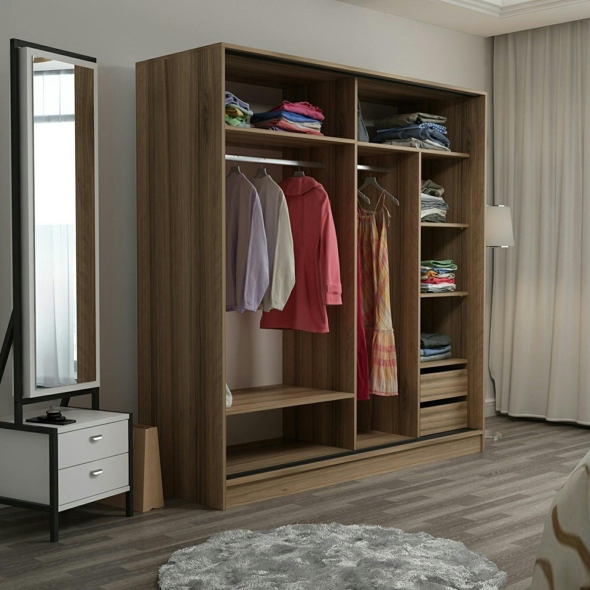 Armoire moderne 2 portes coulissantes BYRON chêne, PIER IMPORT