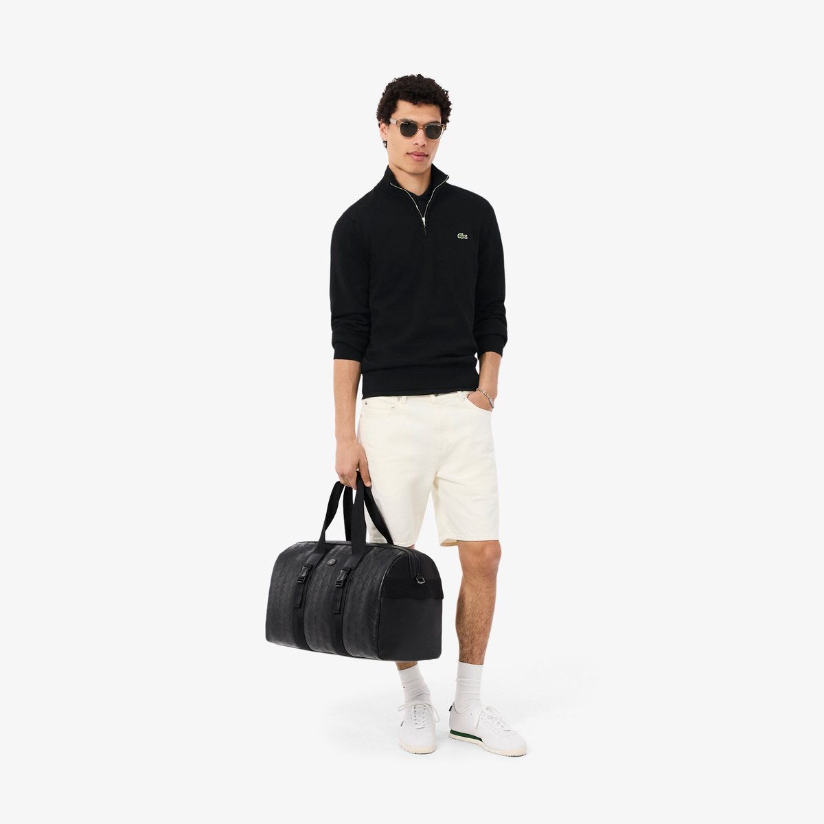 Pull zippé coton uni col montant noir-031, LACOSTE