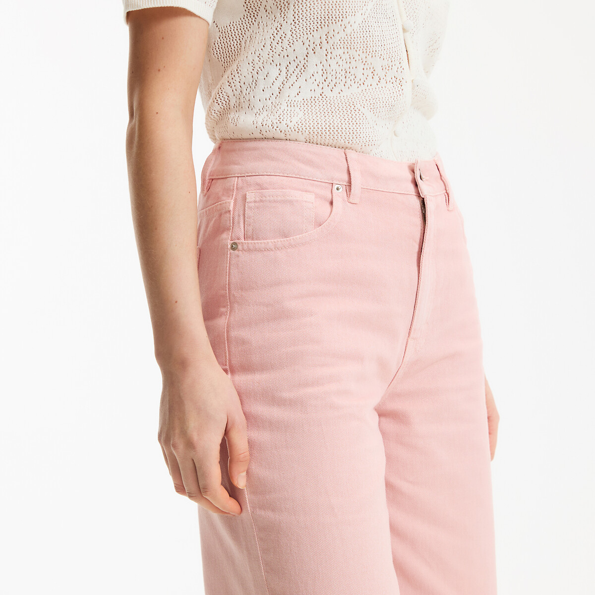 Pantalon large en coton rose pêche, LA REDOUTE COLLECTIONS