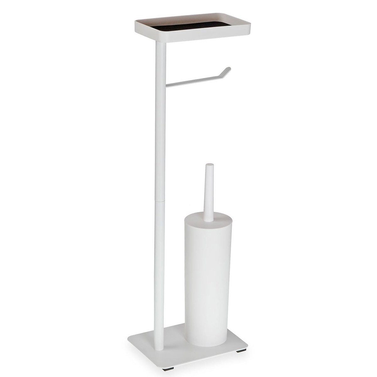Dérouleur papier WC et brosse avec tablette en métal blanc 20x15x75cm blanc, VERSA