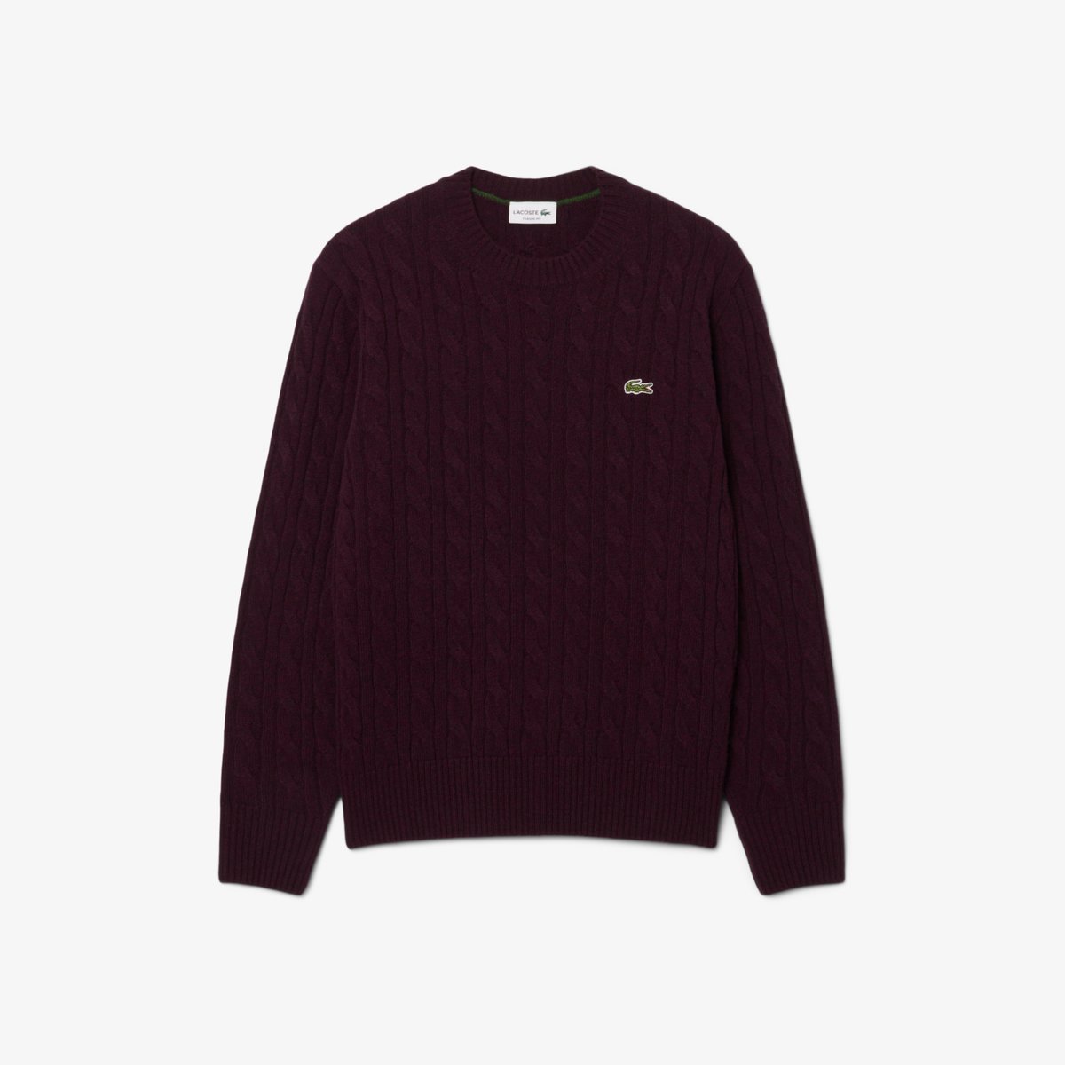 Pull torsadé en laine col rond marron-3ke, LACOSTE
