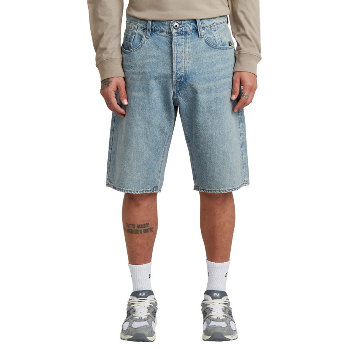 Short 5 poches en coton bleu stone délavé avec une coupe droite bleu, G-Star RAW