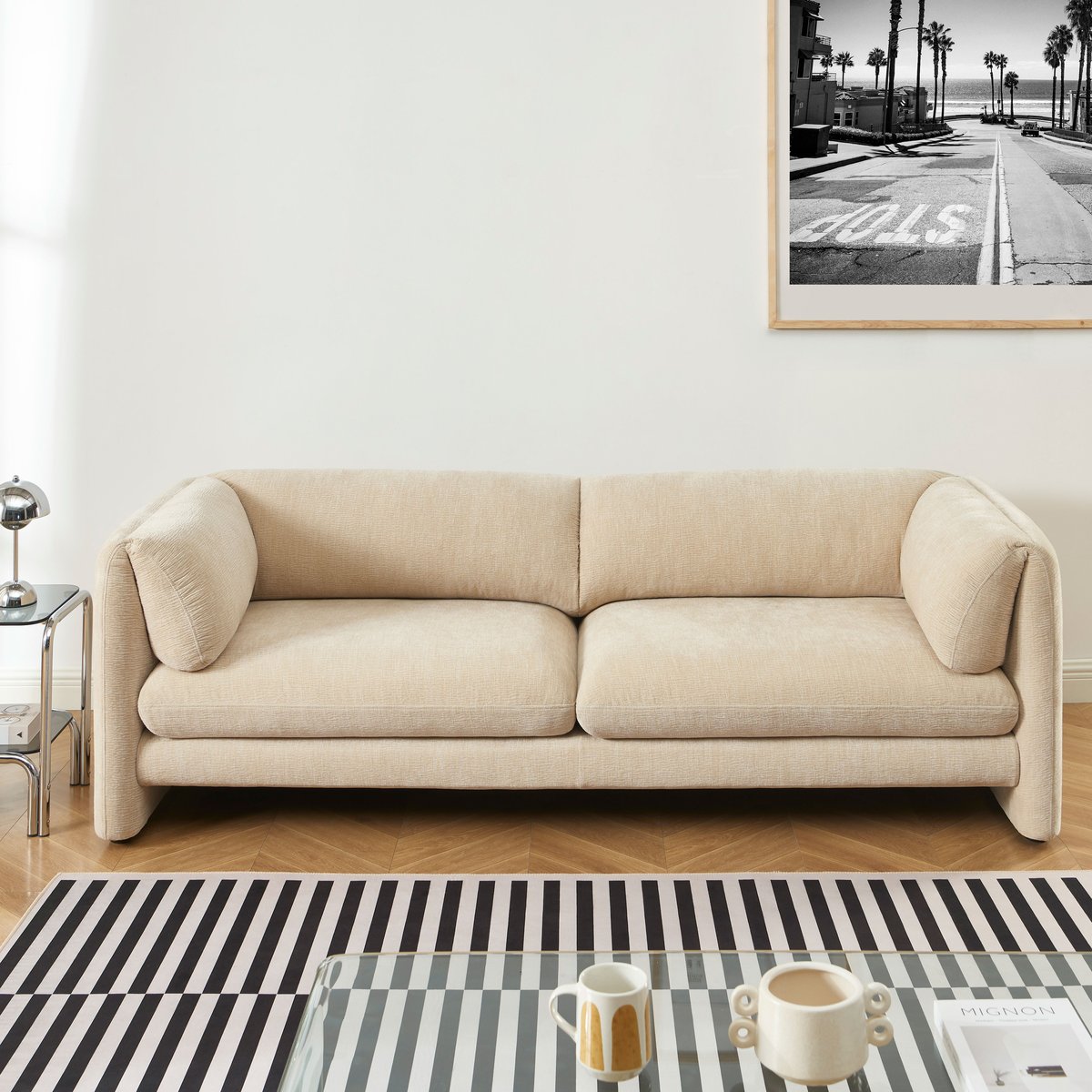 Ensemble canapés 3+2 places en velours texturé NIKKI beige, SORELH