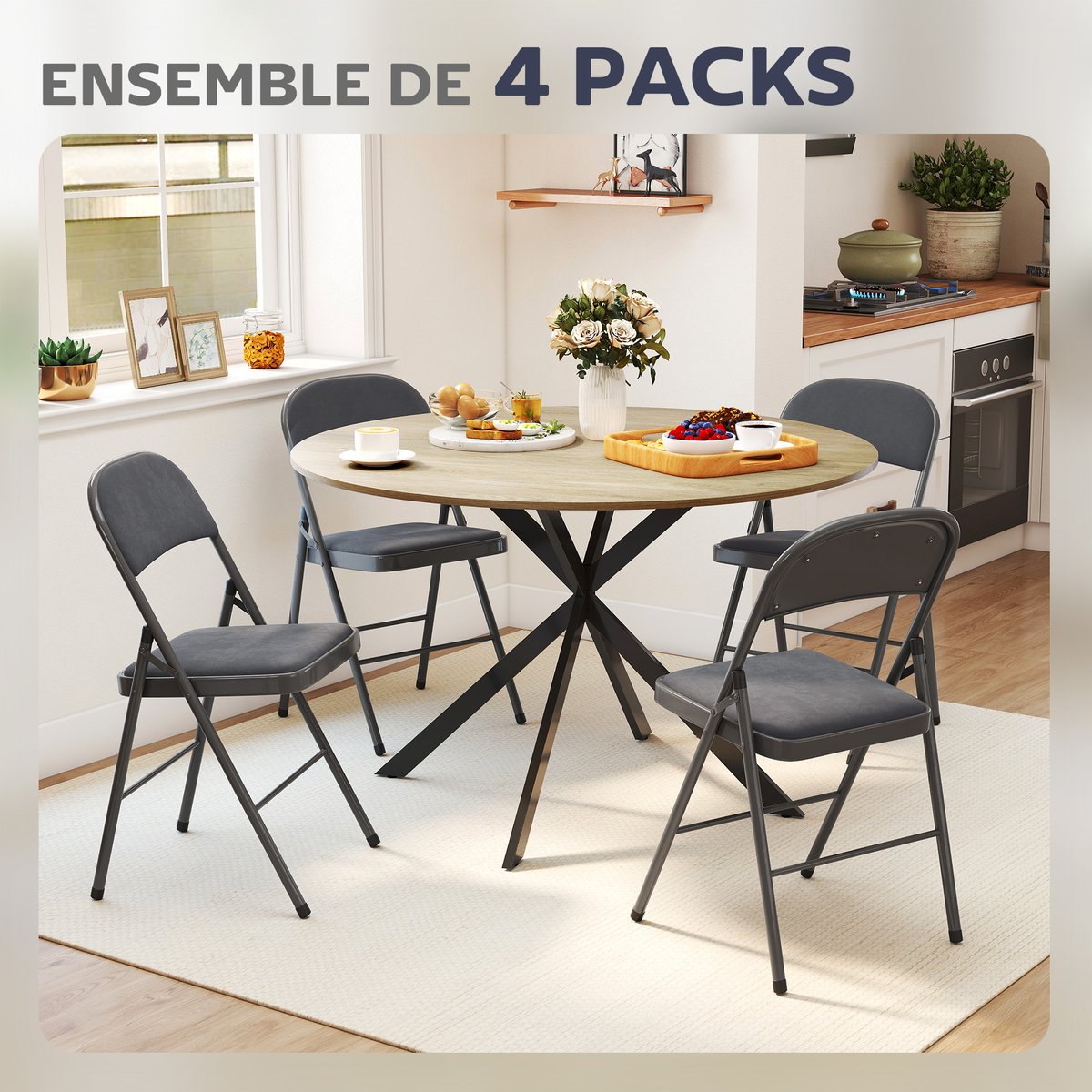 Chaise pliante Velours (100 % polyester) Gris gris foncé, HOMCOM