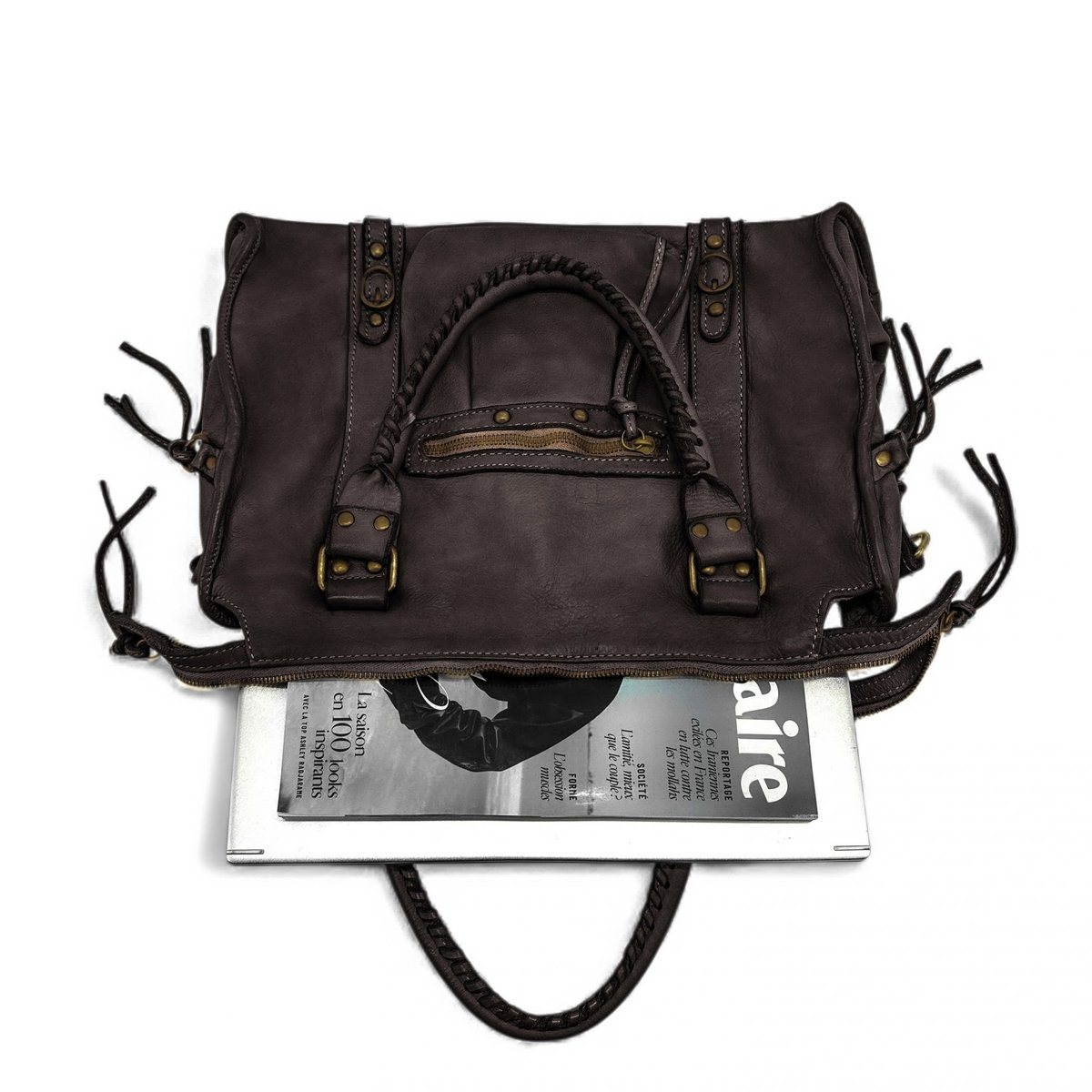 Sac à main en cuir italien MISS STORM chocolat, OH MY BAG