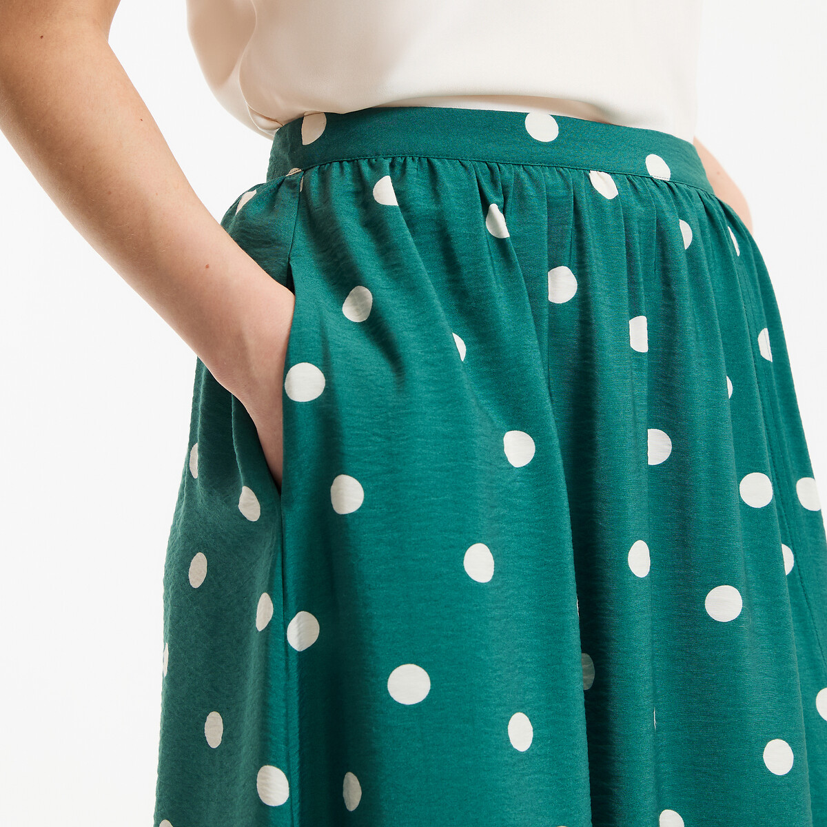 Jupe longue fluide imprimé pois imprimé pois fond vert, LA REDOUTE COLLECTIONS