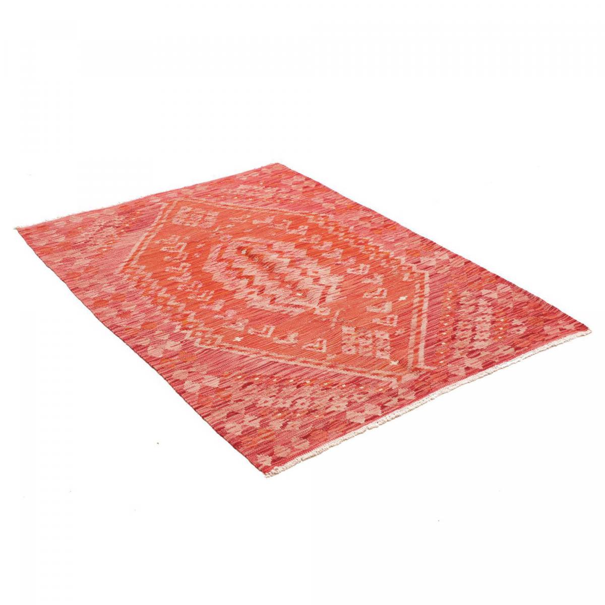 Tapis berbère, motif authentique, kilim tissé plat, KILIM 94 rouge, orange, rose, UN AMOUR DE TAPIS