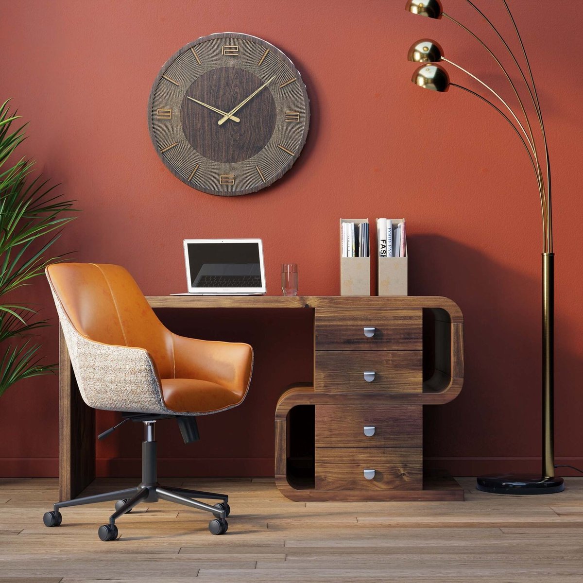 Bureau 4 tiroirs, SNAKE noyer, KARE DESIGN