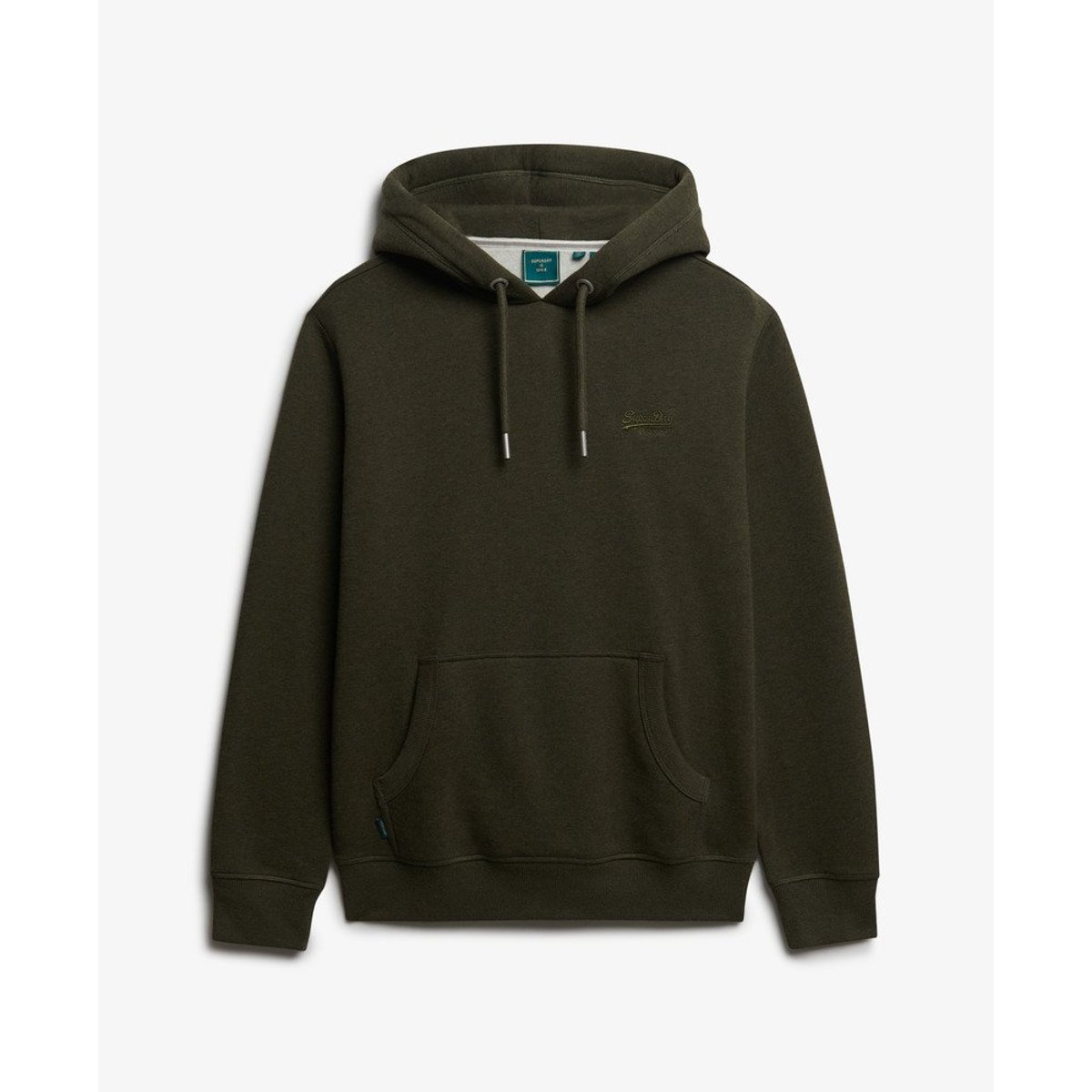 Sweat à capuche Logo Vintage Brodé vert olive chiné, SUPERDRY