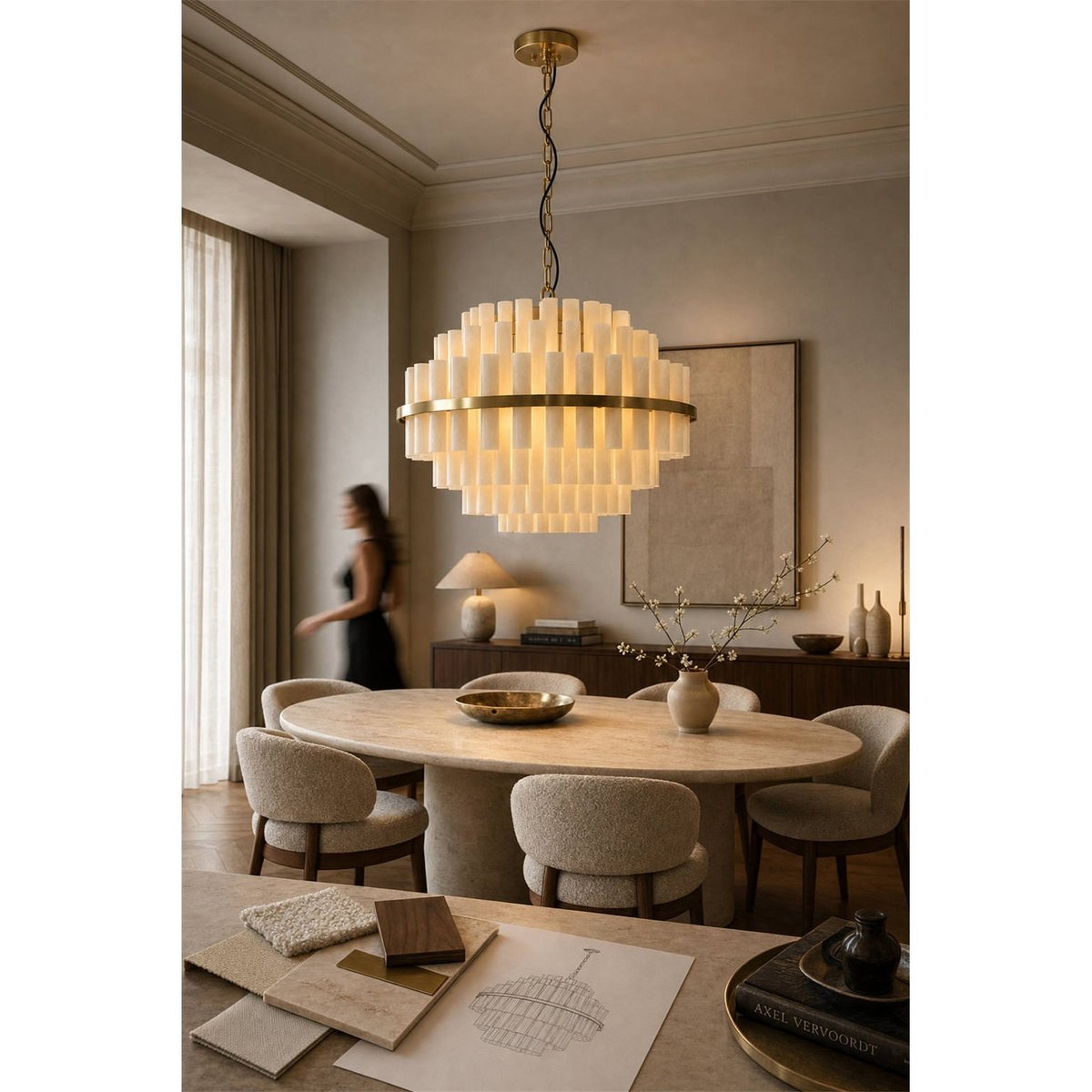 Chandelier élégant en résine blanc et doré, RECOLLECTION