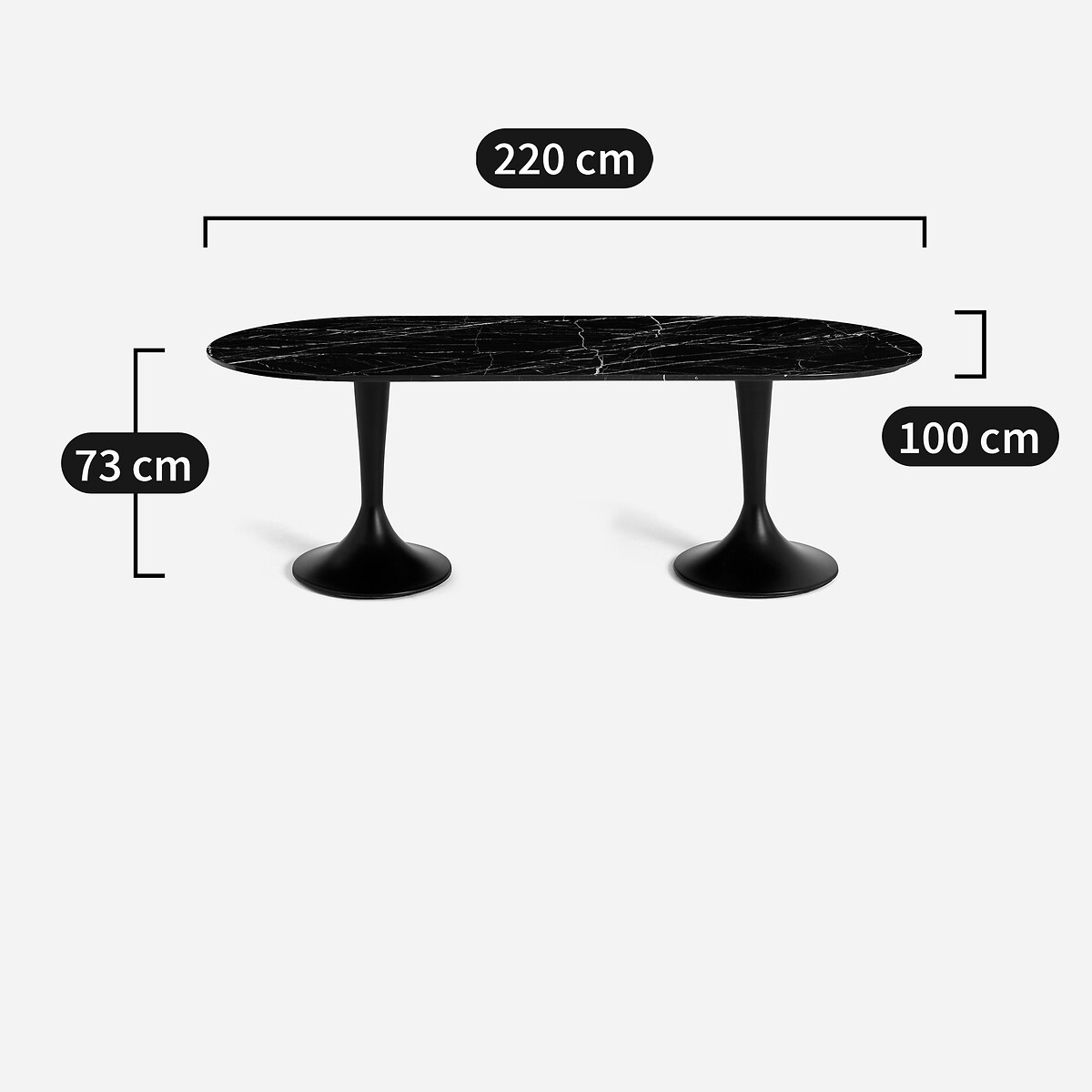 Plateau de table ovale en marbre, longueur 220 cm, 8 couverts, OVALO marbre noir, AM.PM