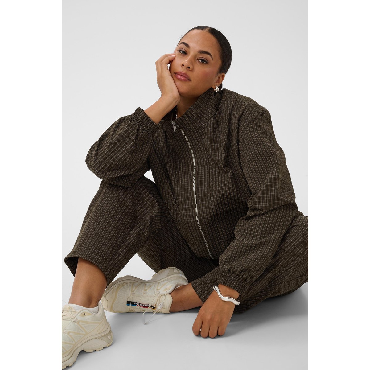 Veste marron coffee bean mini check, KAFFE CURVE