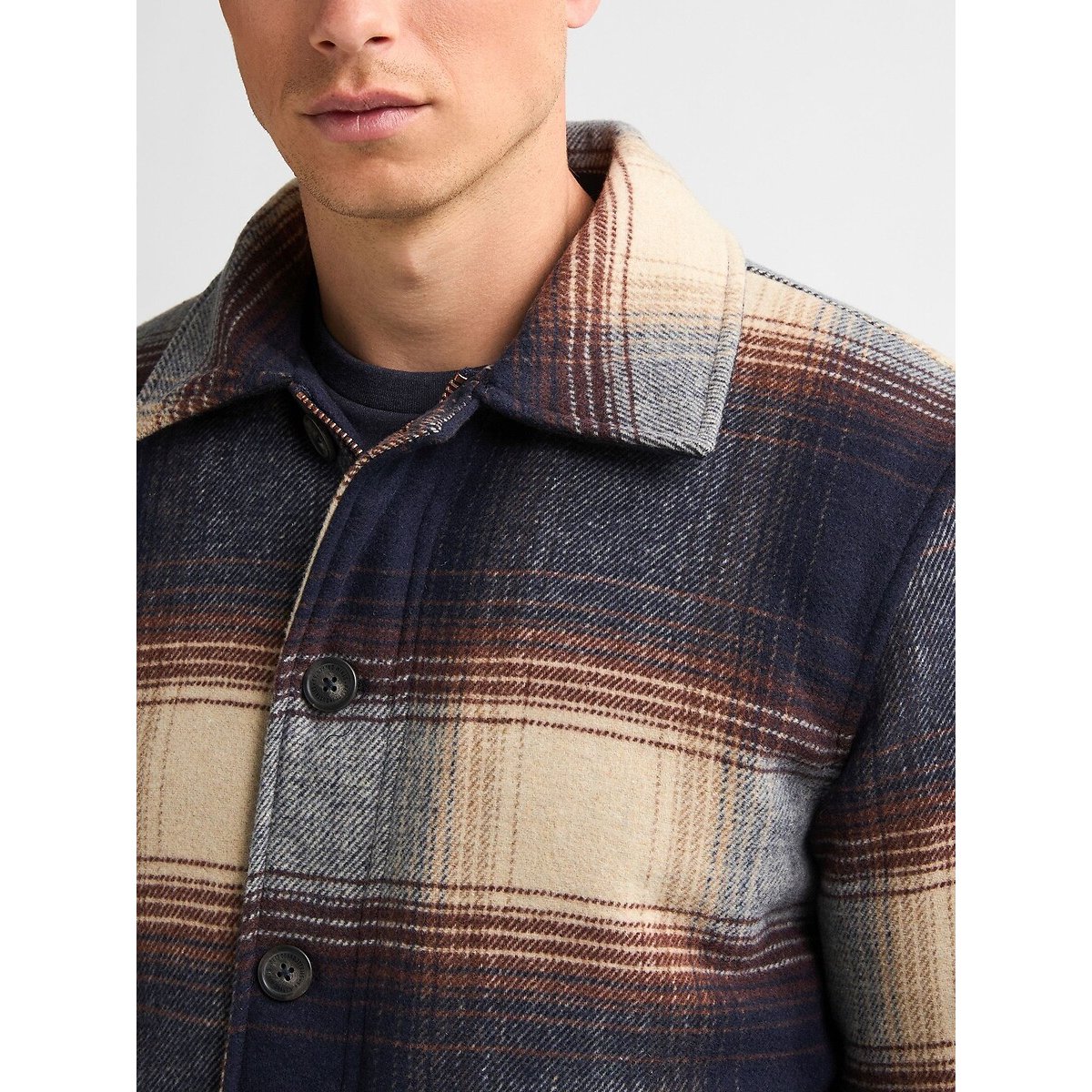 Veste ample longue à carreaux carreaux marine, PETROL INDUSTRIES