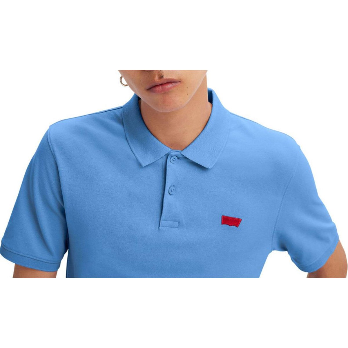 Polo en coton bleu en maille piquée avec une coupe slim et un col boutonné bleu, LEVI'S