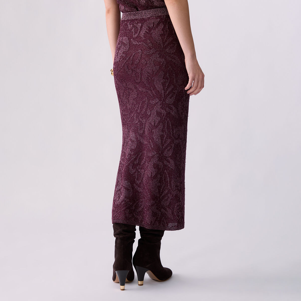 Jupe Midi en Dentelle Lamé aubergine, LIU JO
