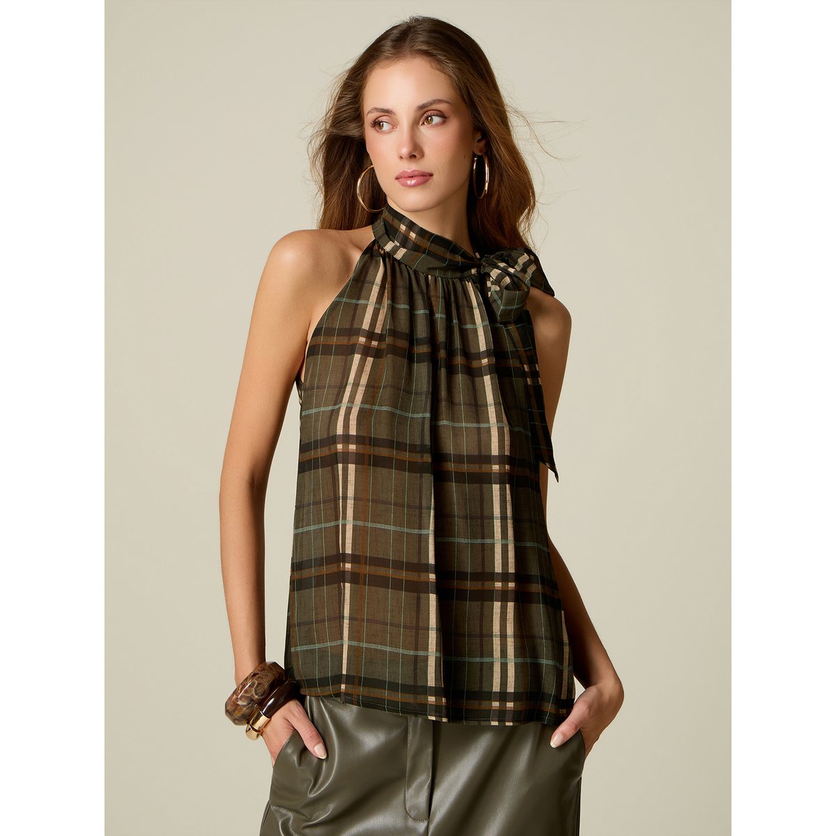 Top à motifs avec encolure américaine verde militare, OLTRE