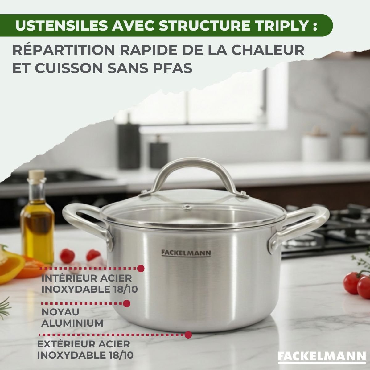 2 poêles 26/28cm, 2 faitouts 20/24cm, 3 casseroles 14/18cm VITA3 gris, FACKELMANN
