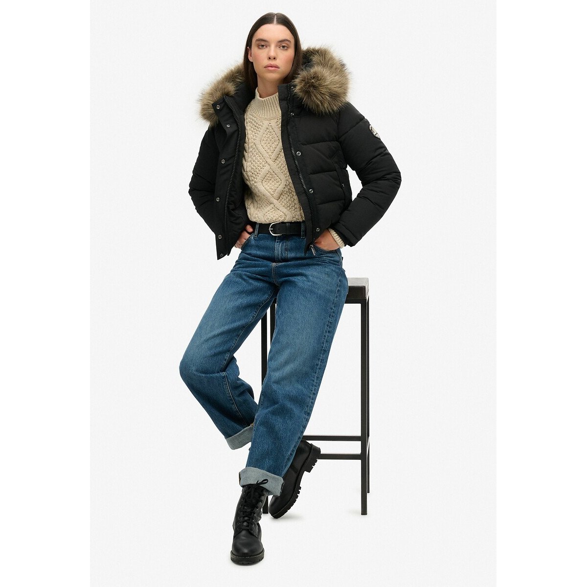 Blouson court Everest noir, SUPERDRY