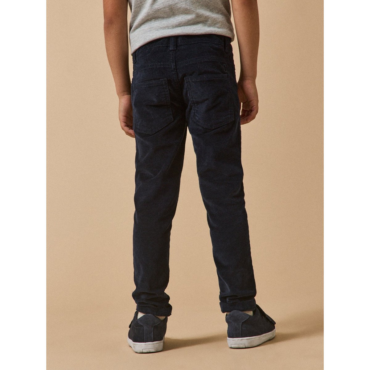 Slim en velours bleu fonce uni, CYRILLUS