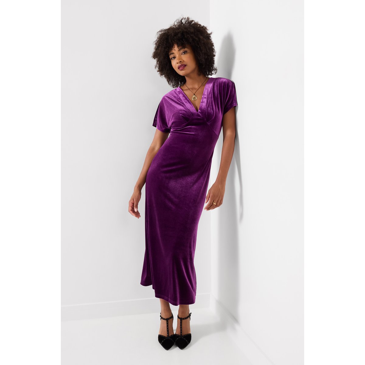 Robe Col V en Velours Bella violet, JOE BROWNS