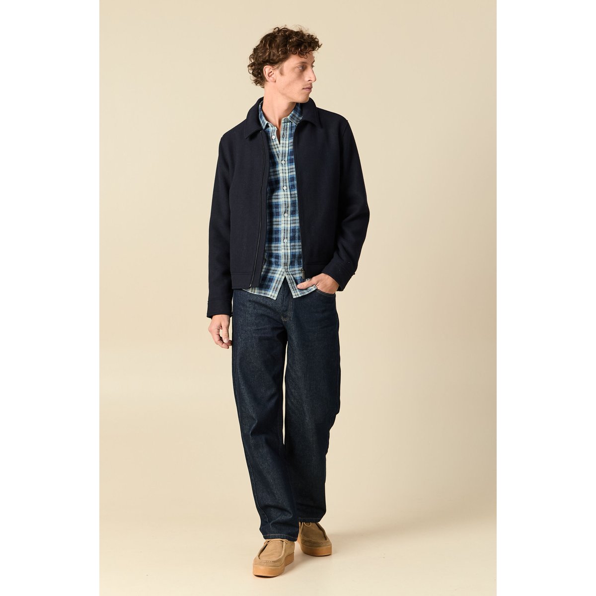 Chemise droite courte en coton bleu foncé, BONOBO