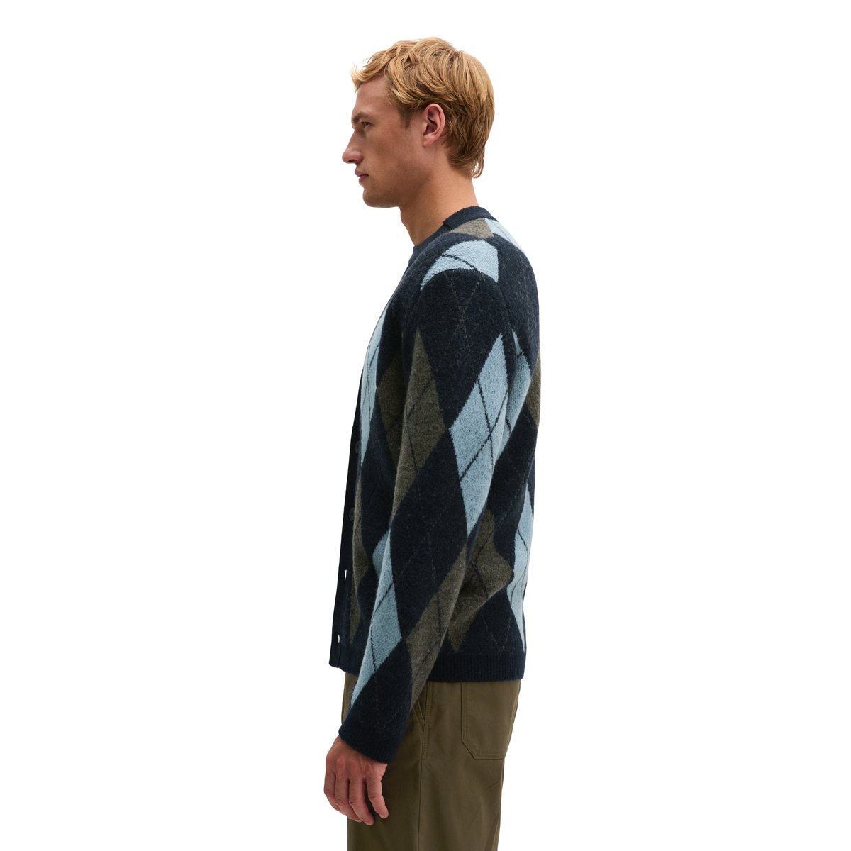Cardigan à motif argyle en mélange de laine moelleux bleu, MARC O'POLO