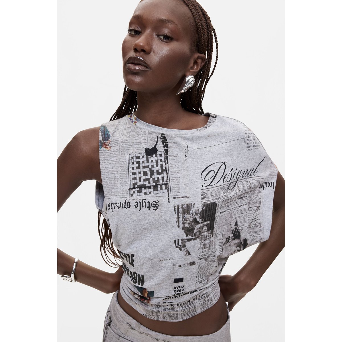 T-shirt imprimé 100 % coton gris, DESIGUAL