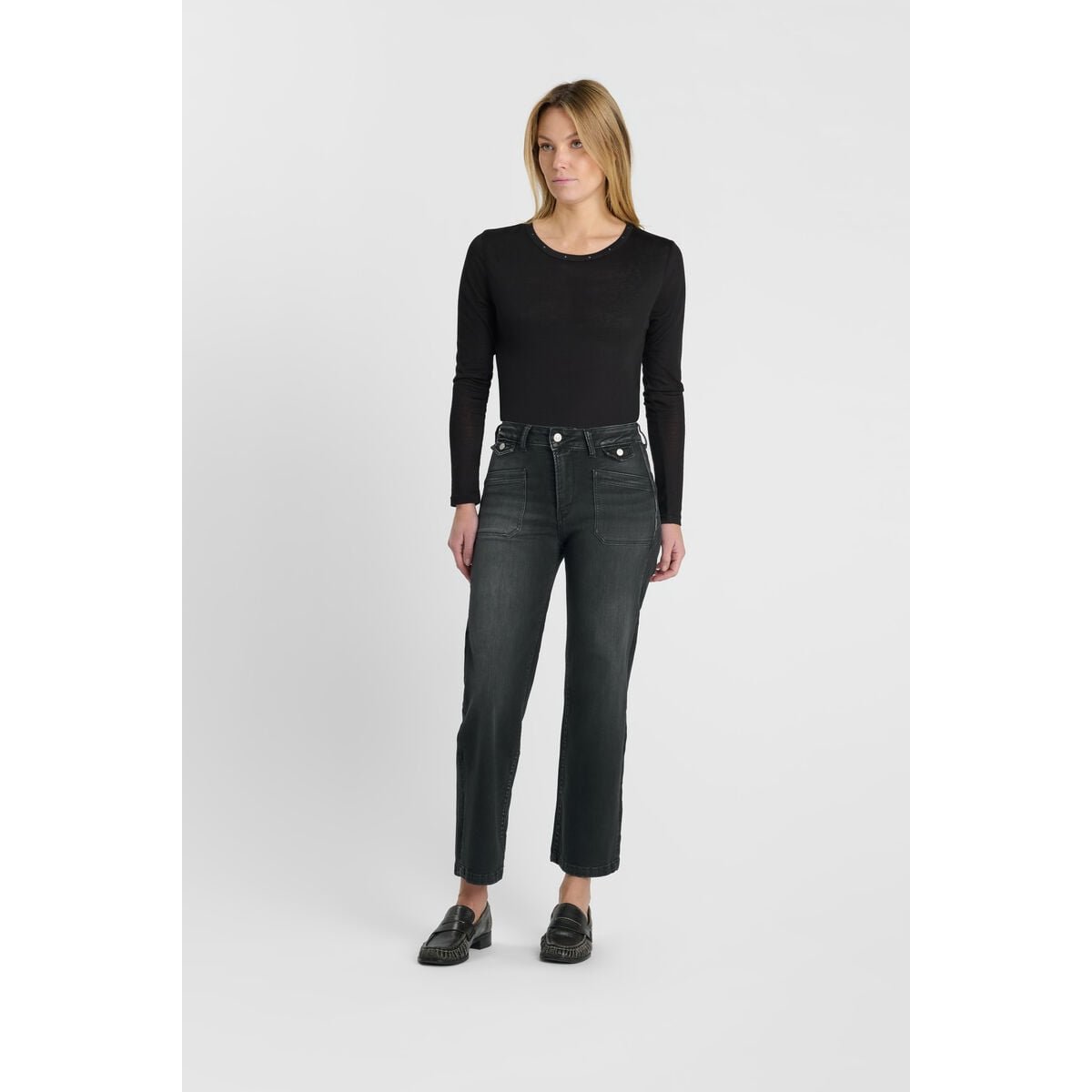 Jeans loose, large pulp wide leg , 7/8ème black / black, LE TEMPS DES CERISES