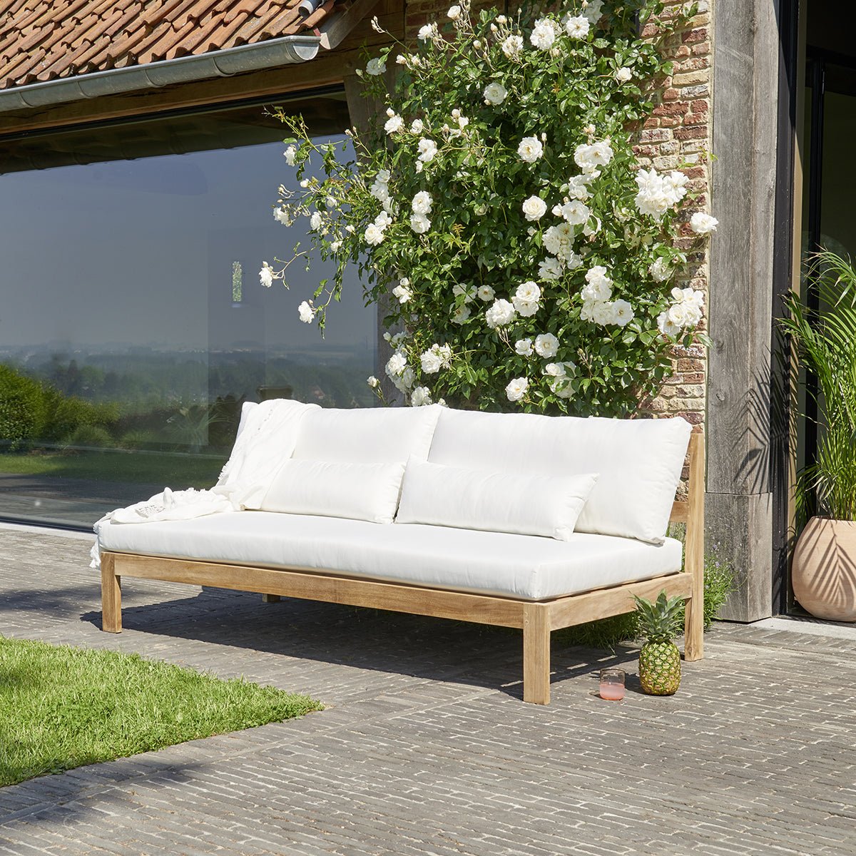 Canapé de jardin en teck massif PALMA blanc, BERAH GETAH