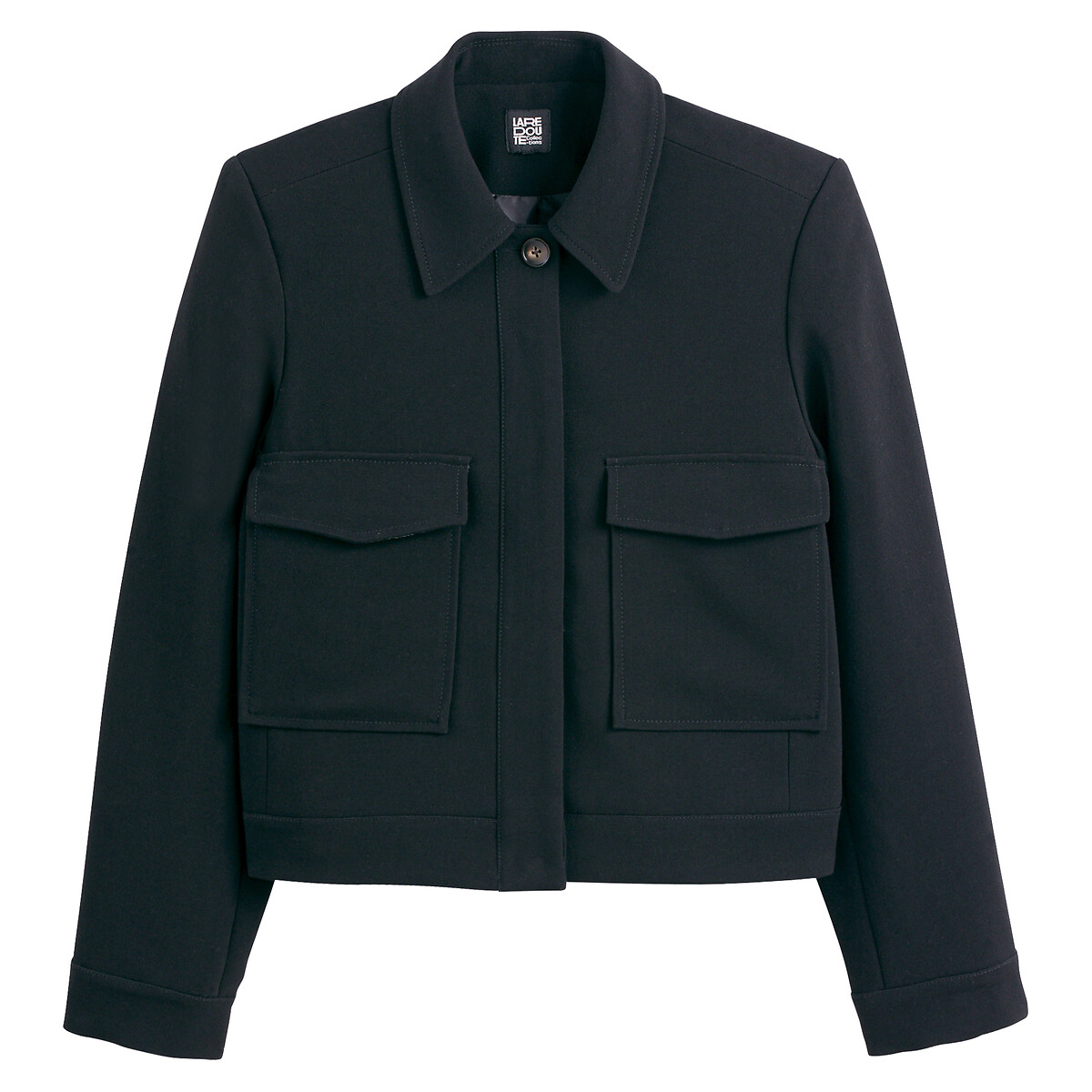 Cropped Oversize Buttoned Jacket black, LA REDOUTE COLLECTIONS