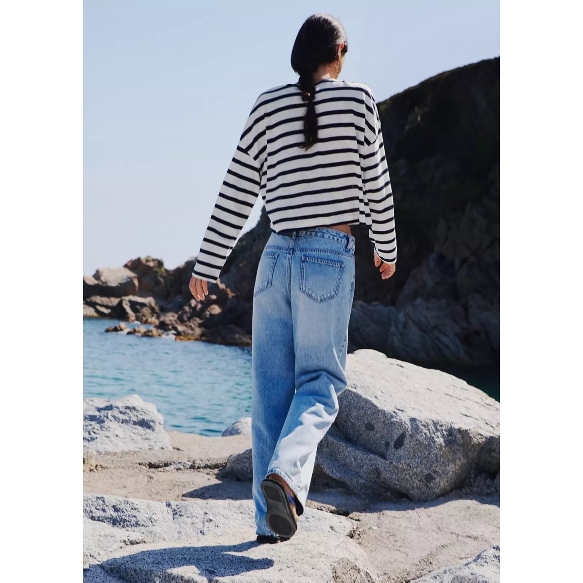 T-shirt 100 % coton rayures bleu marine, MANGO TEEN