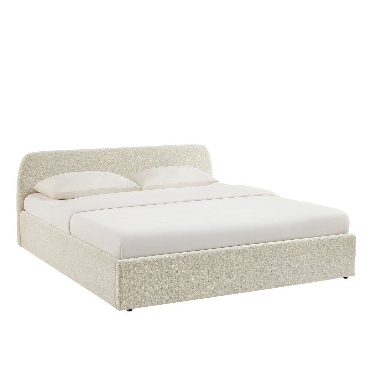 Lit coffre tissu chenille avec sommier GELA ecru, BAÏTA