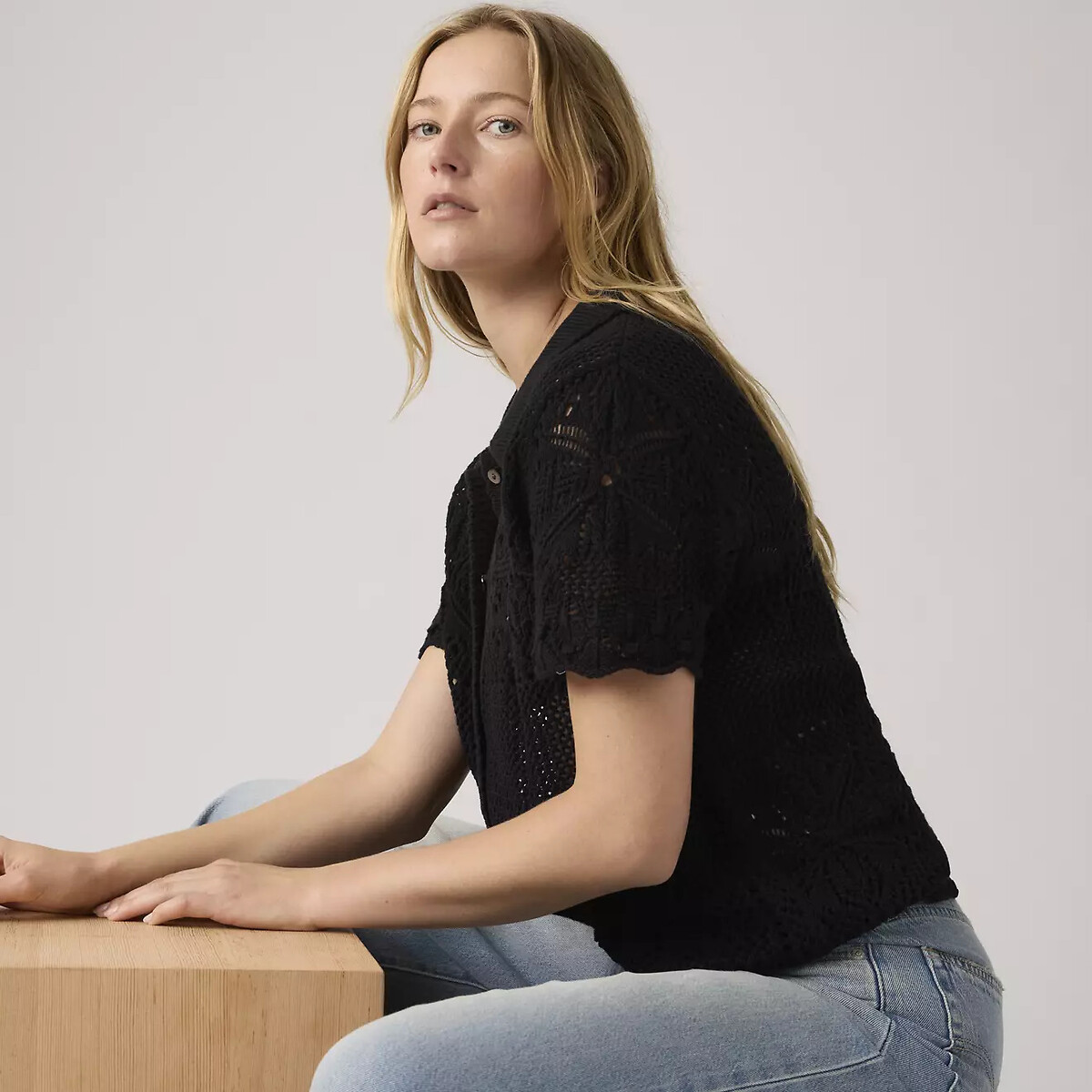 Crochet Short Sleeve Blouse charcoal, LEVI'S