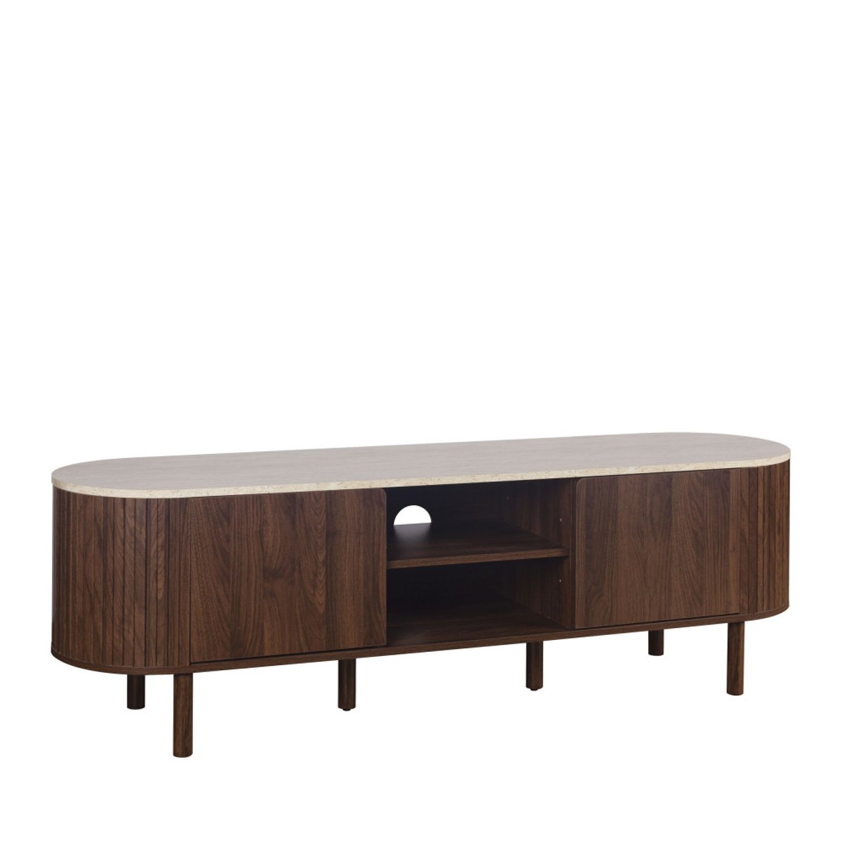 Meuble TV 2 portes en bois effet travertin L 160 cm- ALMA bois foncé, DRAWER