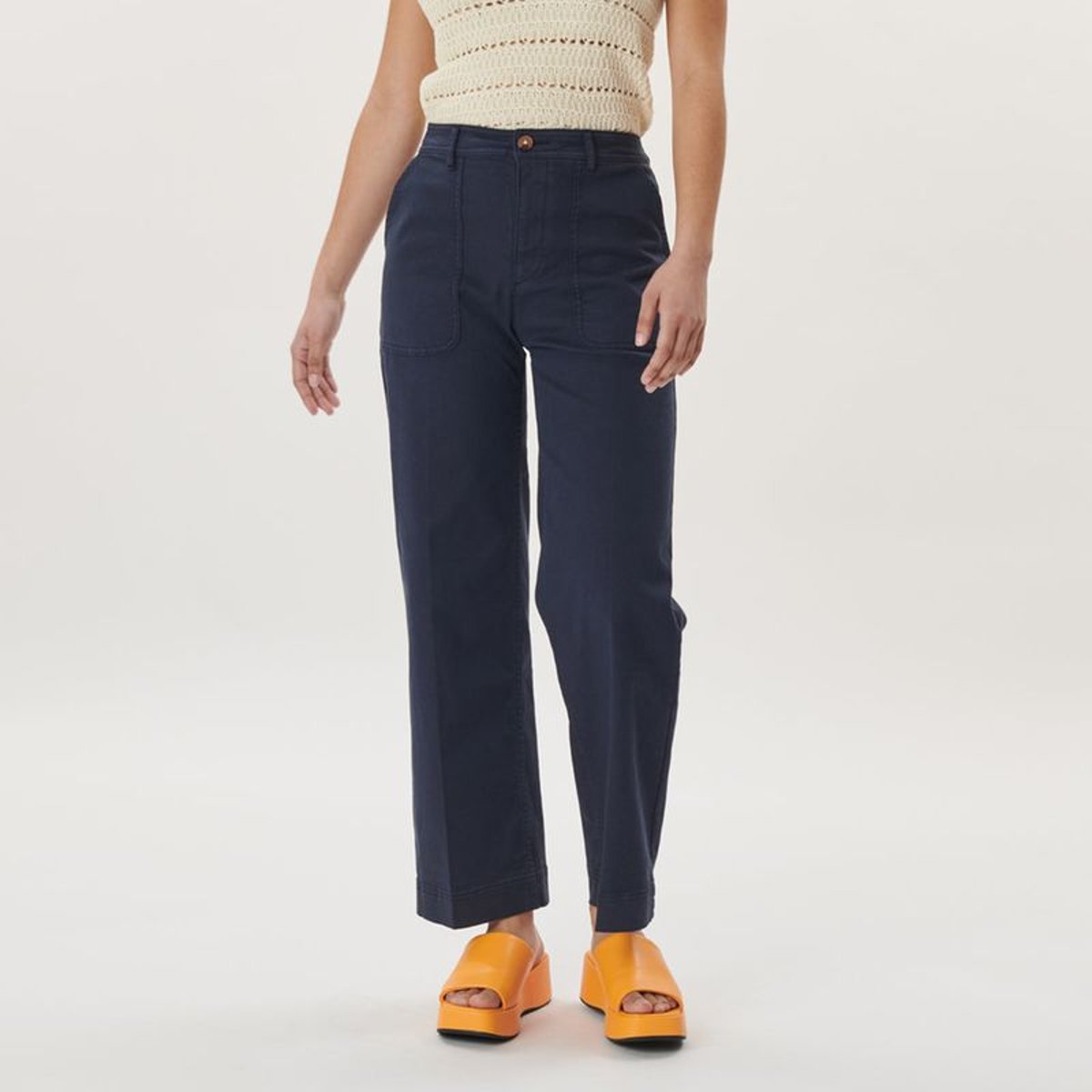 PANTALON DROIT LARGE TAILLE HAUTE UTILITY STRETCH marine, LABDIP