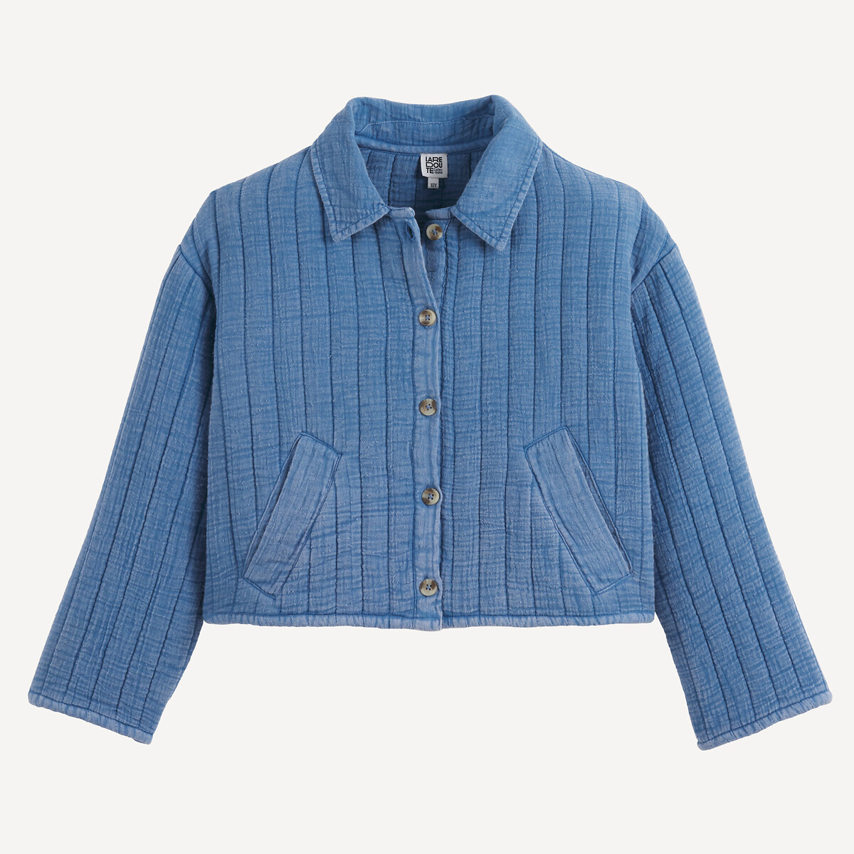 Giacca trapuntata e abbottonata in garza di cotone denim, LA REDOUTE COLLECTIONS