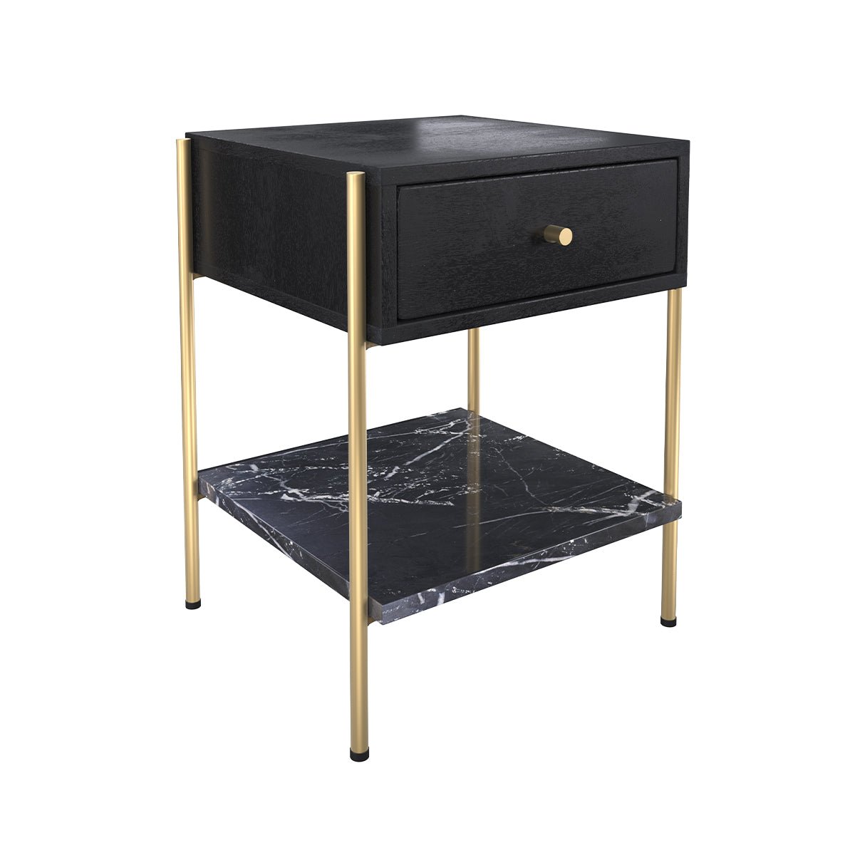 Table de chevet 1 tiroir en bois et métal - DOORI bois teinté noir et métal doré, MAISON PAVANE