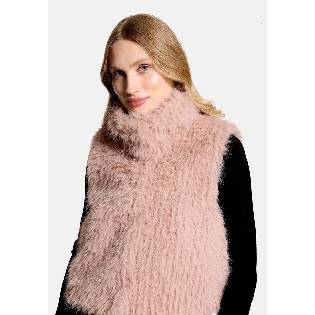Veste sans manches en peluche à col rose dust, AMBER & JUNE