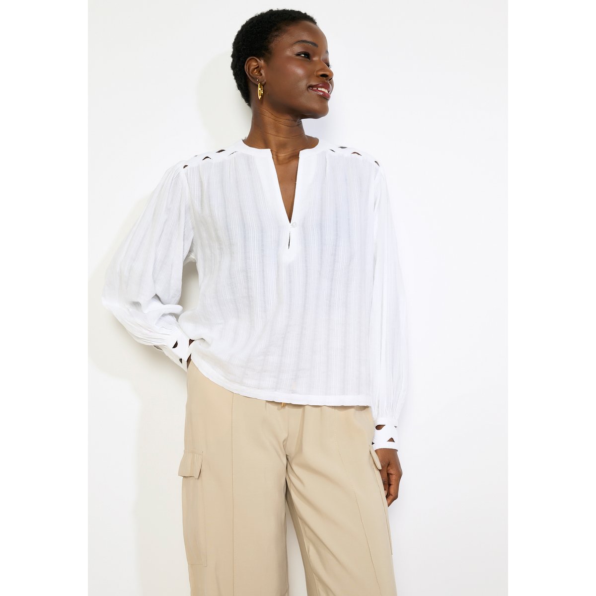Blouse fluide manches volumineuses blanc, LOLALIZA