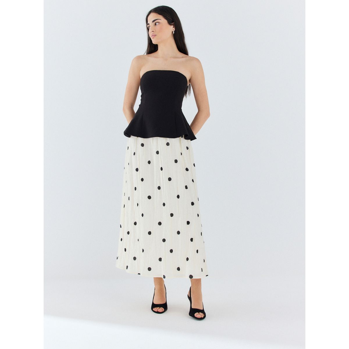 Robe longue d’occasion 2-en-1 bandeau pois noirs/écru, NEXT