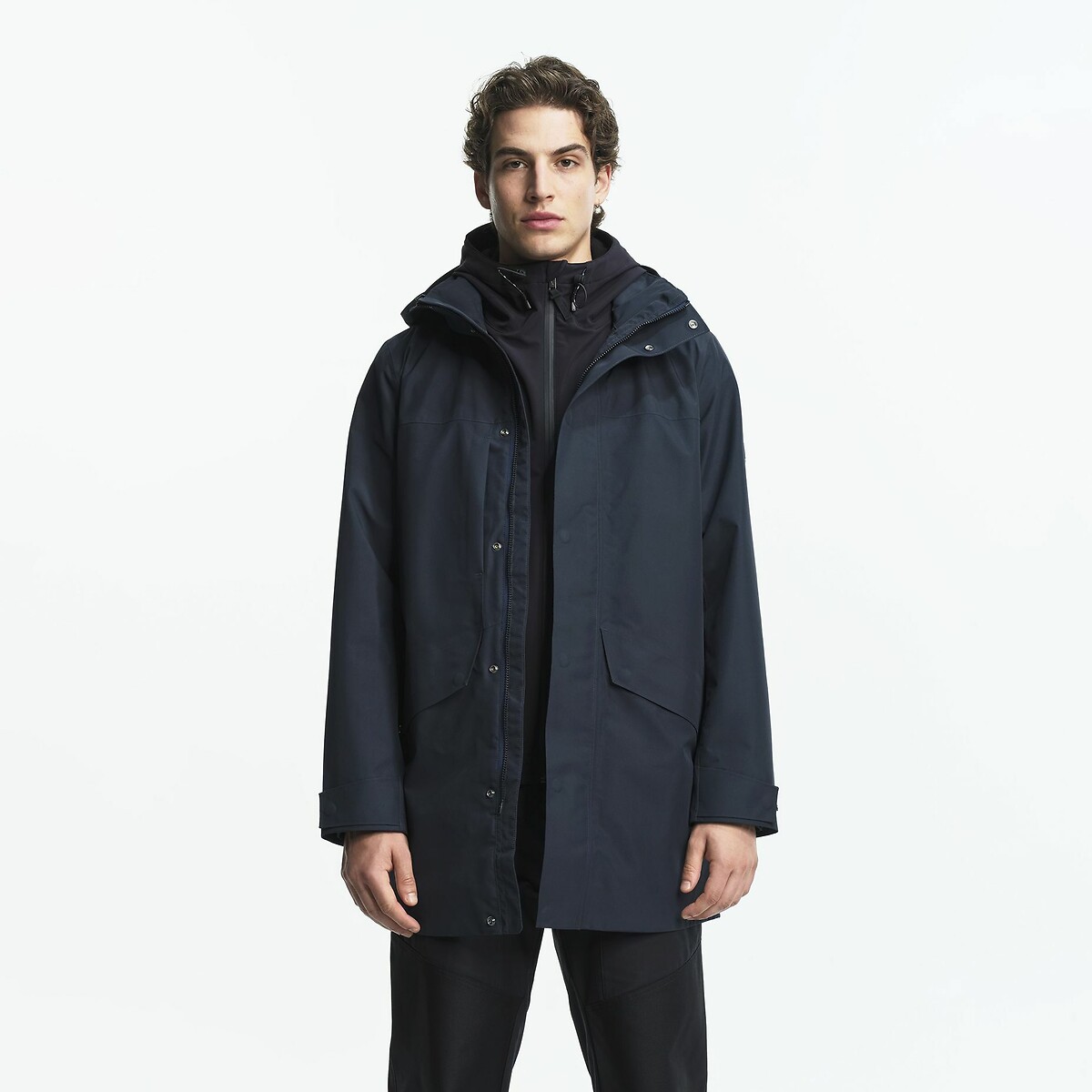 Parka longue 2 couches, avec capuche, GORE TEX T-KIT bleu marine, AIGLE