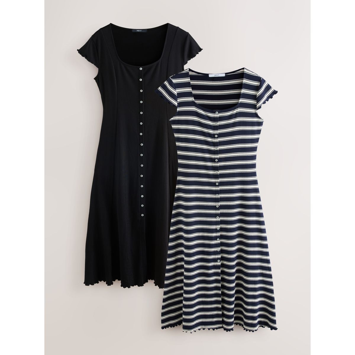 Robe longue en jersey à manches courtes rayures marine/noir, NEXT