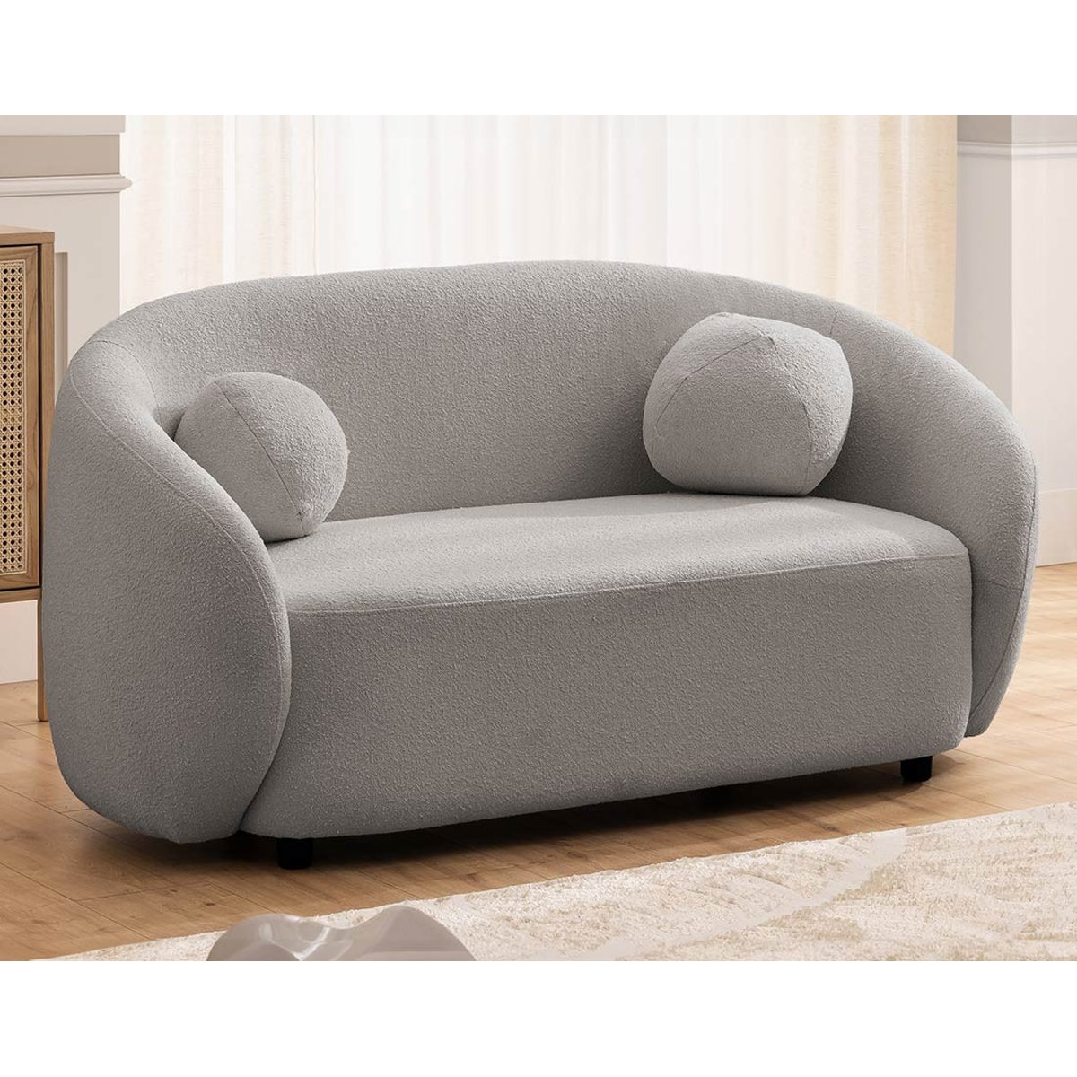 Flore - Canapé droit 2 places en tissu bouclette gris, BEST MOBILIER