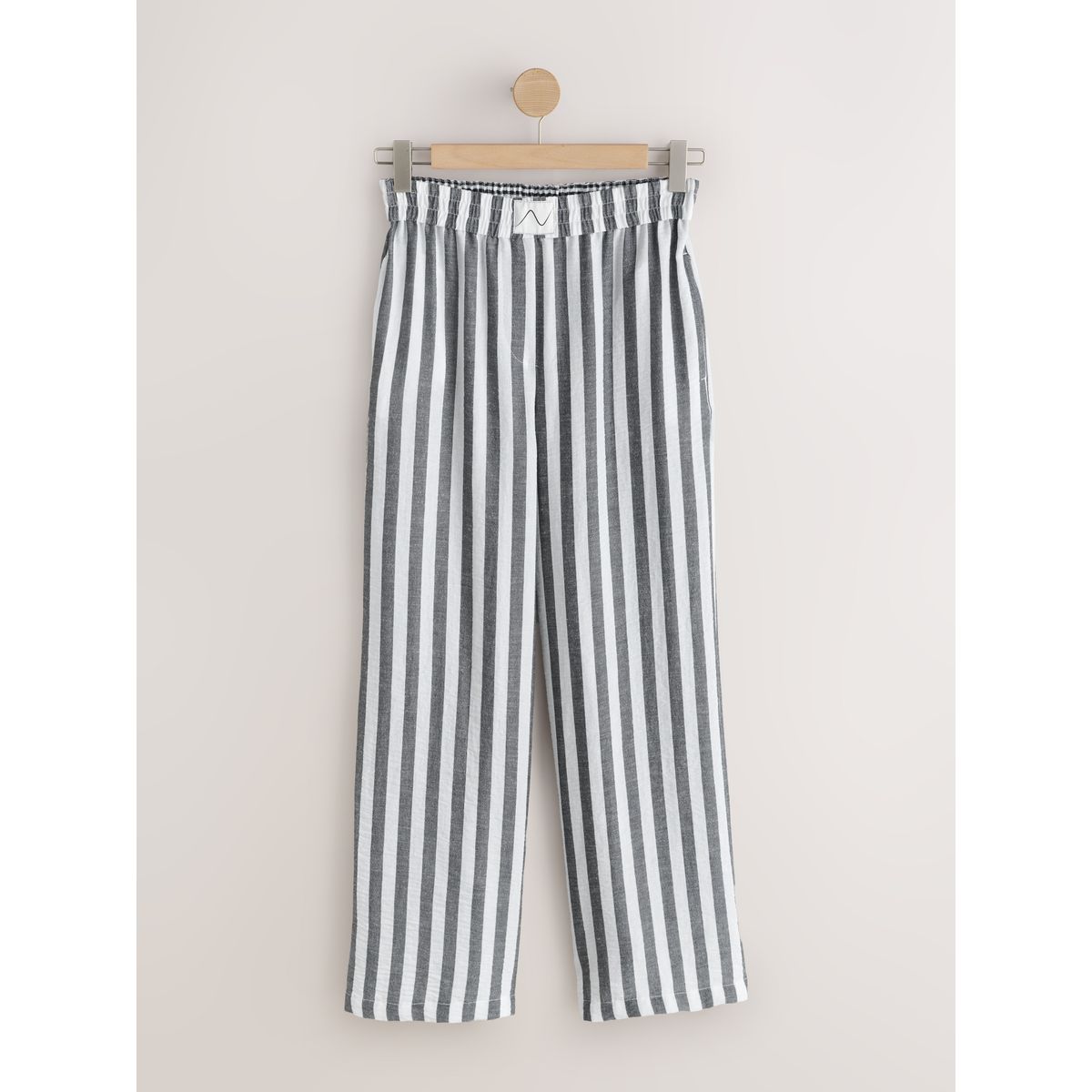 Pantalon large à enfiler en lin mélangé rayure gris/blanc, NEXT