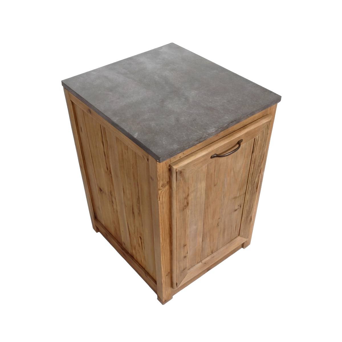 Meuble bas de cuisine en bois recyclé et pierre bleue CHAMPÊTRE bois clair, MADE IN MEUBLES