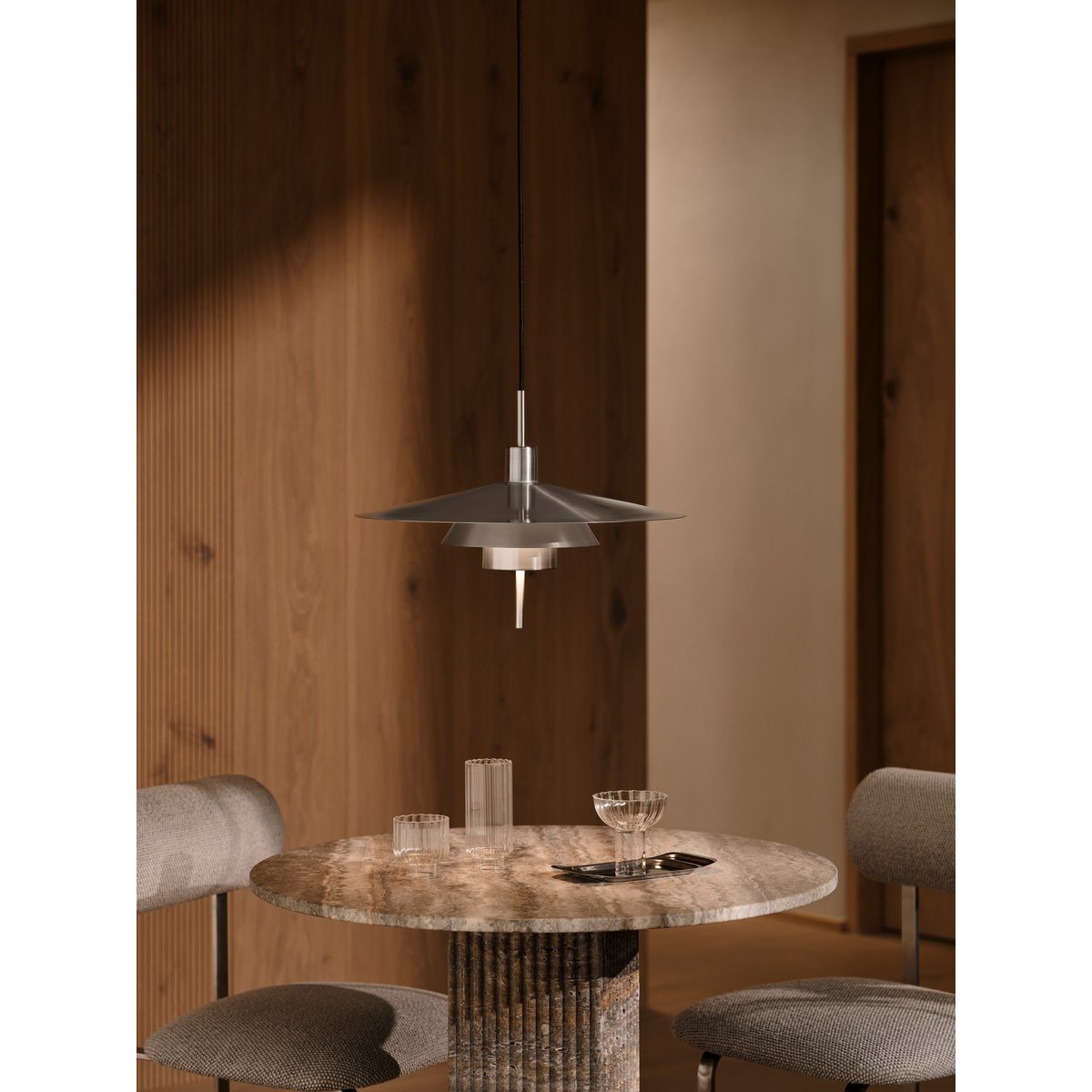 Suspension abat-jour superposé en métal, LATIKA chrome brossé, DESIGN FOR THE PEOPLE