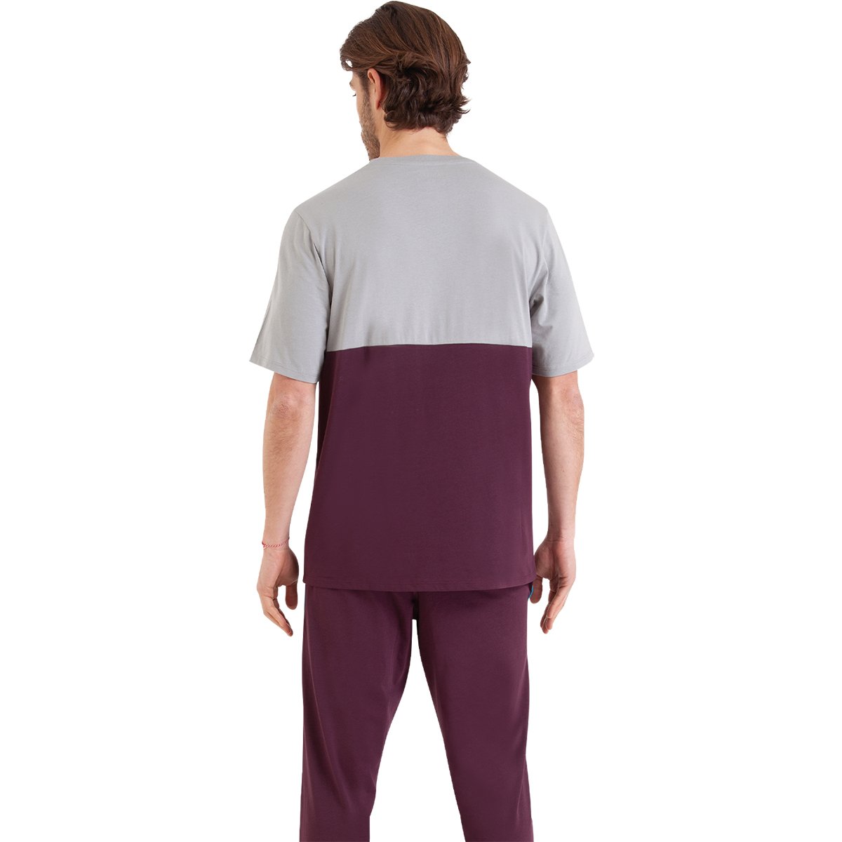 Pyjama long manches courtes col rond CLUB violet-gris, ATHENA