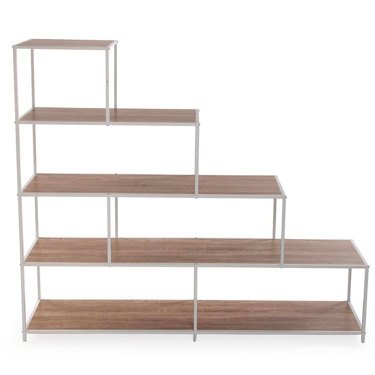 Étagère escalier métal blanc et bois 150x33x135cm blanc, VERSA
