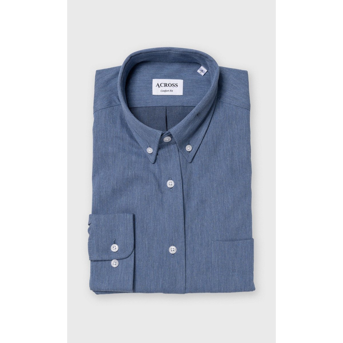 Chemise Confort fit unie effet denim bleu ciel, ACROSS